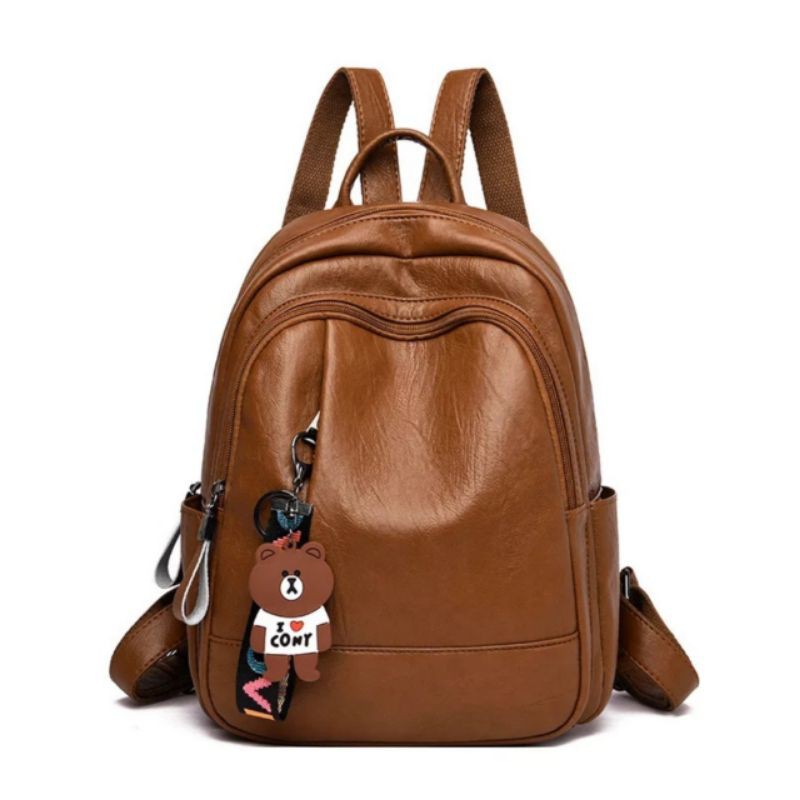 Stylish Ransel wanita bahan kulit bisa cod gratis gantungan boneka