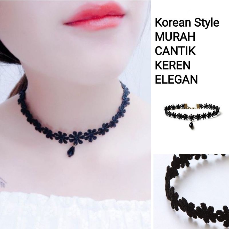 Aksesoris Kalung Choker Bunga Cantik Desain Korea Fashion Wanita Necklace Korean Style