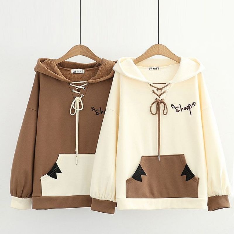 Sweater sheep hoddie fashion remaja wanita korean style