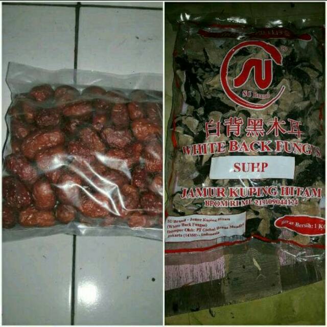 

Jamur kuping hitam putih kering 1kg 1 kg dan angco kurma merah cina 500 gram