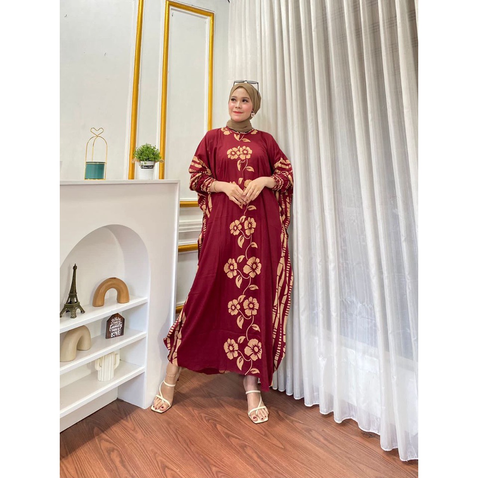 KAFTAN FELISHA JUMBO LD 180 MAKSI RESLETING DEPAN BUSUI MOTIF BUNGA