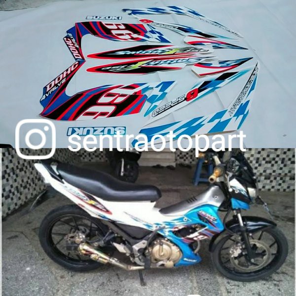 POLET striping list stiker motor satria fu150 2012 biru putih merah