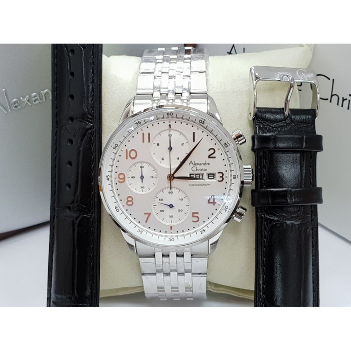 Jam tangan pria alexandre christie AC 6492MC FULL SILVER ROSEGOLD