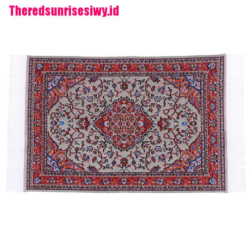 【Theredsunrisesiwy.id】1:12 Dollhouse miniature embroidered carpet woven floral rug floor coverings