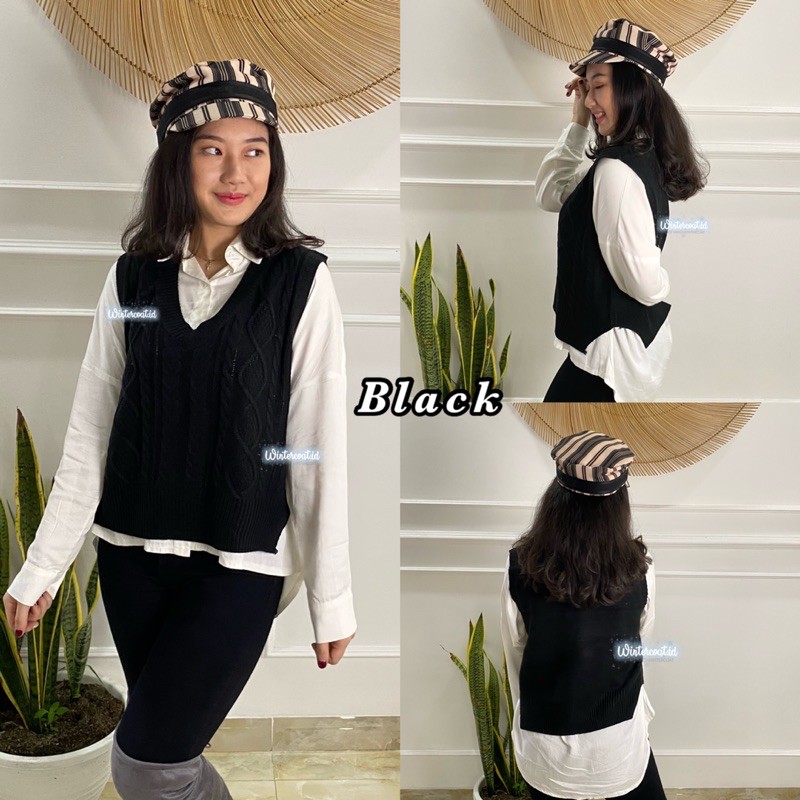 Vest rajut import korea clara knit knitted rompi oversized big size jumbo wanita cable vests