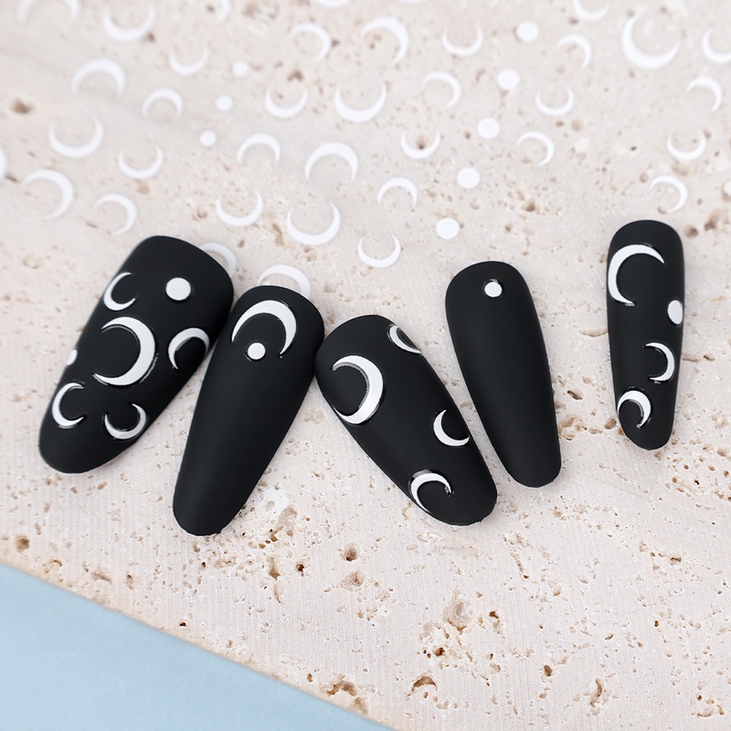 Stiker Kuku Bentuk Bulan Sabit Warna Hitam Putih Untuk Manicure