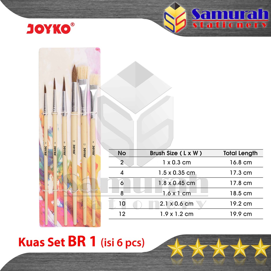 

Kuas Lukis 1 Set Joyko BR-1 isi 6 Ukuran / Brush no 2 - 4 - 6 - 8 - 10 - 12
