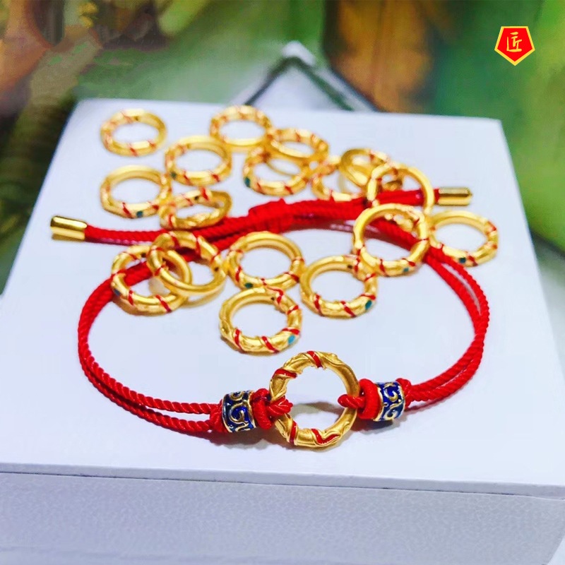 [Ready Stock]Golden Circle Red Rope Lucky Beads Bracelet