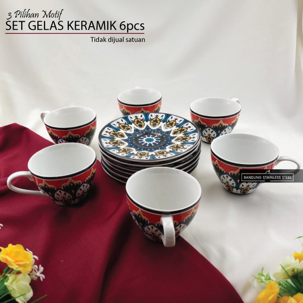 6pcs Cangkir Keramik SNI 3 Motif Merk Sango Cantik Menarik Lucu Gelas Teh Kopi Susu