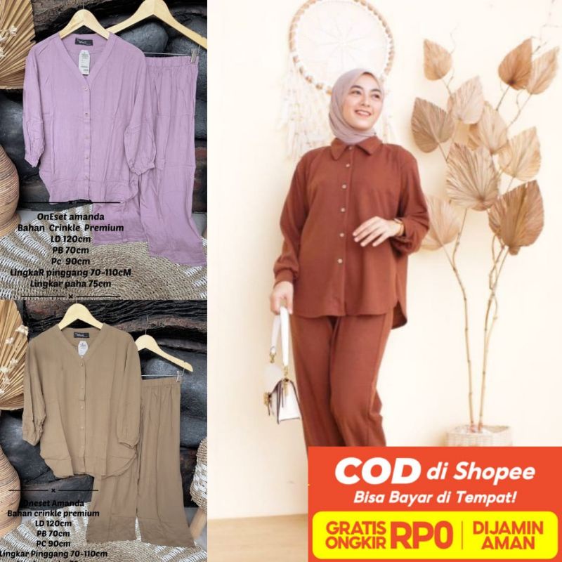 One Set Setelan Wanita Perempuan Remaja Dewasa Crinkle Teebaru Kekinian Moderm Cantik Ibu-Ibu Orang 