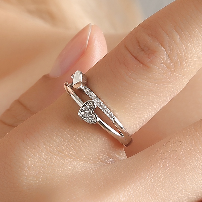 Cincin Model Terbuka adjustable Bentuk Hati Gaya Korea Untuk Wanita