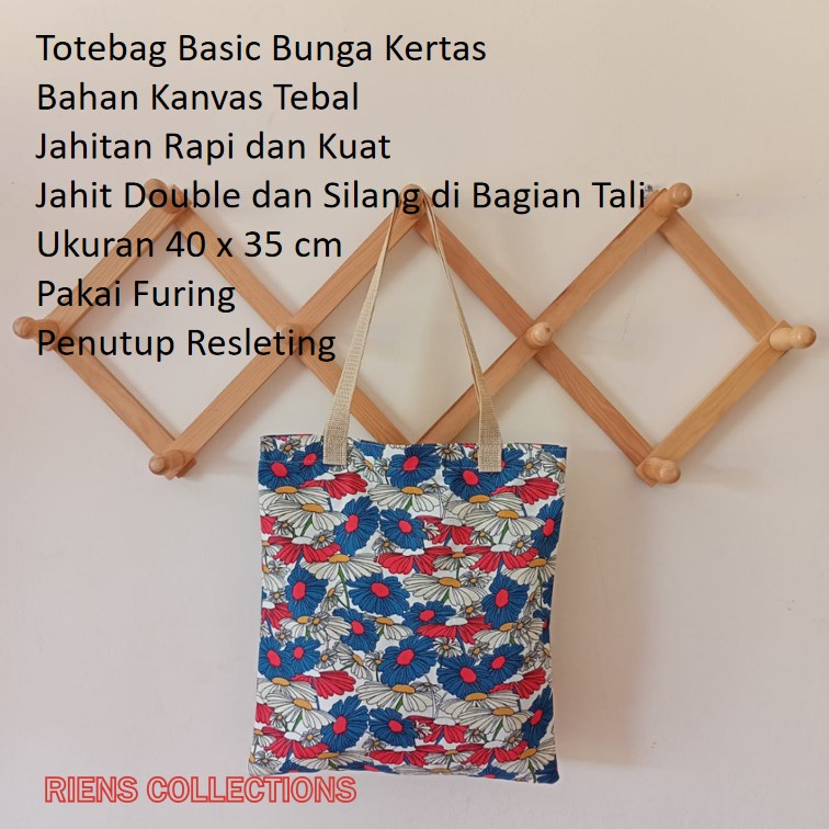 TAS KANVAS TOTEBAG KANVAS MOTIF BUNGA KERTAS. TAS WANITA KANVAS. Riens Collections