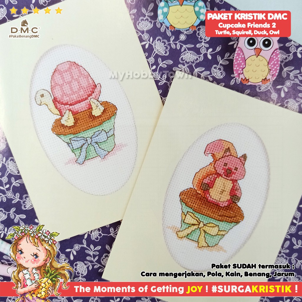 Paket DIY Craft Sulam Kristik Strimin TUVA Retro Cupcake Friends Owl Turtle Squirrel Duck Kura Tupai