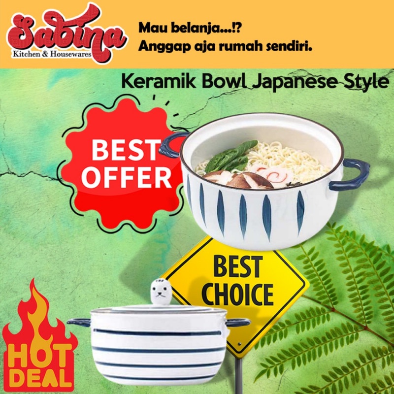 Mangkok Keramik dengan Pegangan dan Tutup Bowl Japanese Style