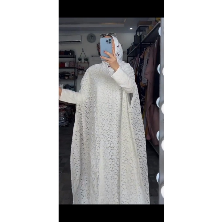 CHIANOZ Gamis Kaftan Putih Mewah Amira Dress FULL Brukat Renda Baju Lebaran Umroh Haji Manasik Pesta Akad 197