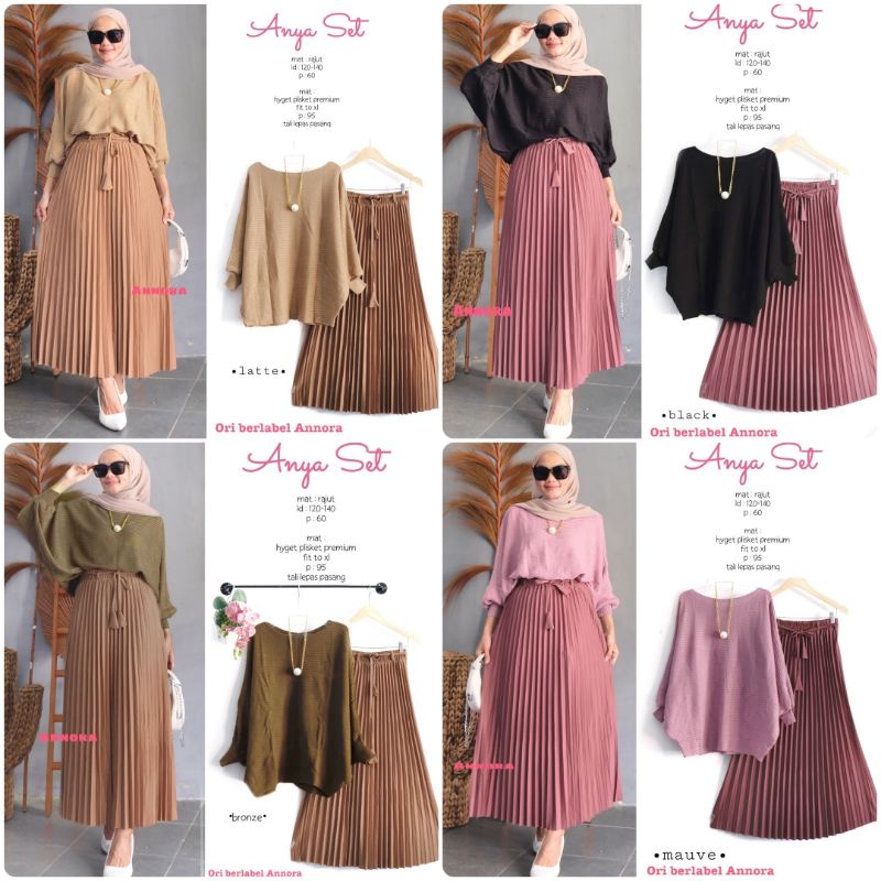 ANDIEN / ANYA SET BY ANNORA SETELAN WANITA BLOUSE RAJUT + ROK PLISKET