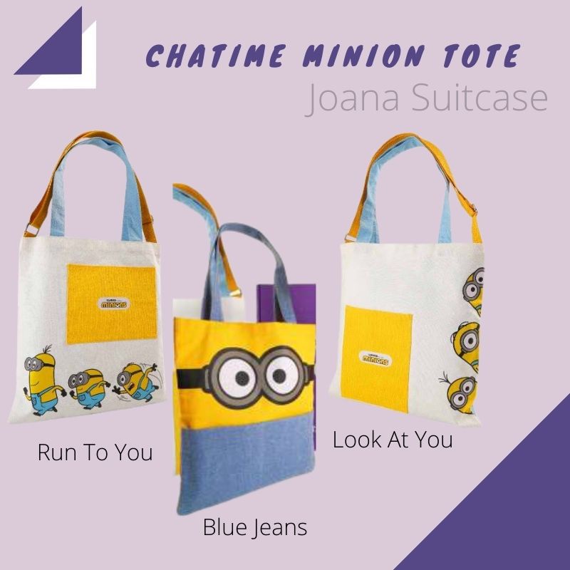 Tas Tote Bag Totebag Kanvas Chatime Minion Minions Kuliah Jinjing Belanja Lipat Original