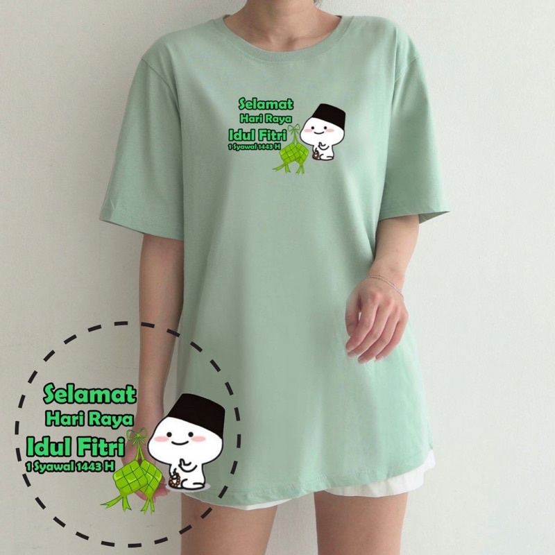 KAOS LEBARAN EID IDUL FITRI PENTOL G01 DITENGAH KETUPAT EID MUBARAK MOTIF LUCU COUPLE COTTON COMBED GROSIR MURAH