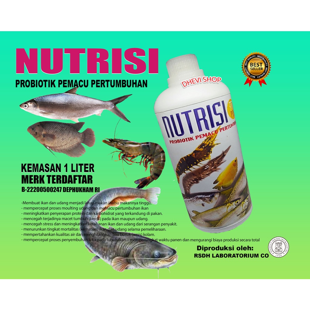 NUTRISI 1 LITER-VITAMIN PENGGEMUK IKAN-PROBIOTIK PEMACU PERTUMBUHAN IKAN-IKAN LELE