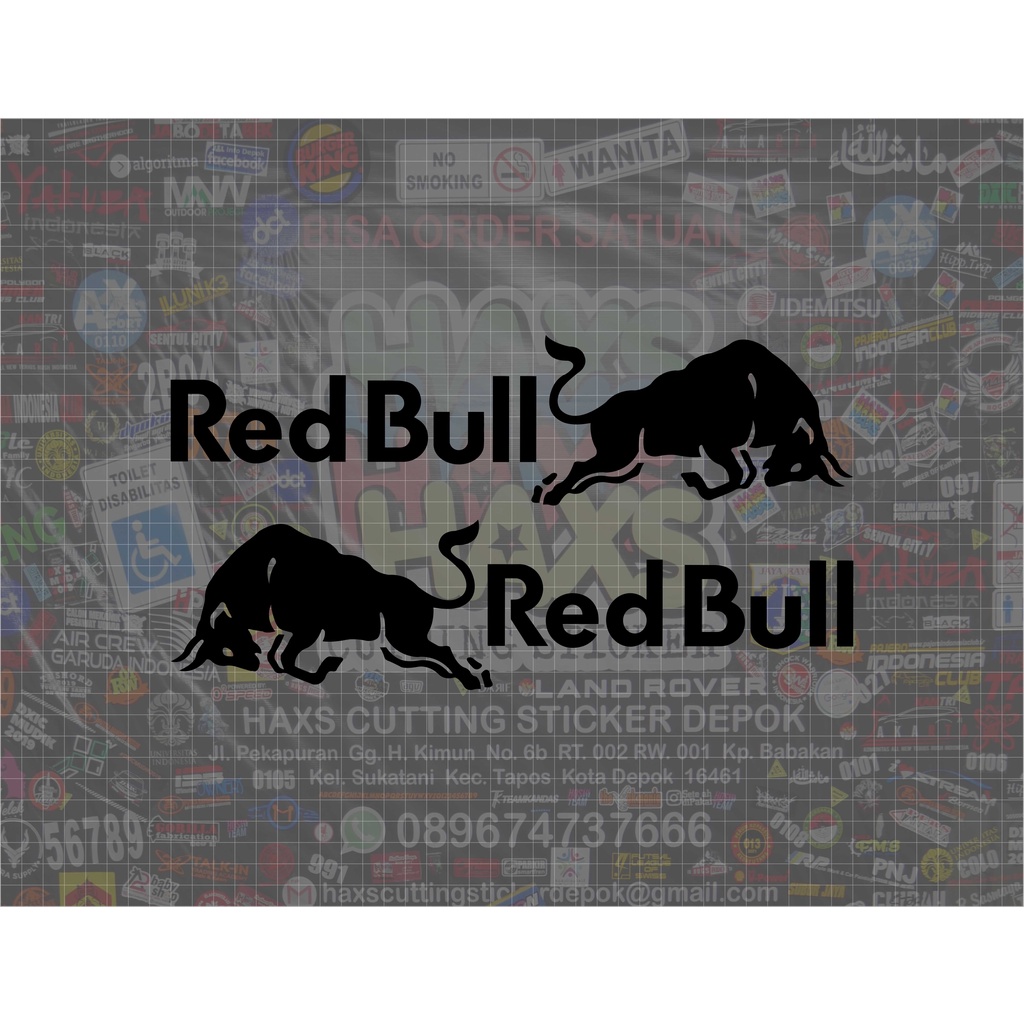 Cutting Sticker Red Bull Logo Dan Tulisan Sepasang Ukuran Perpcs 32 Cm x 8 Cm