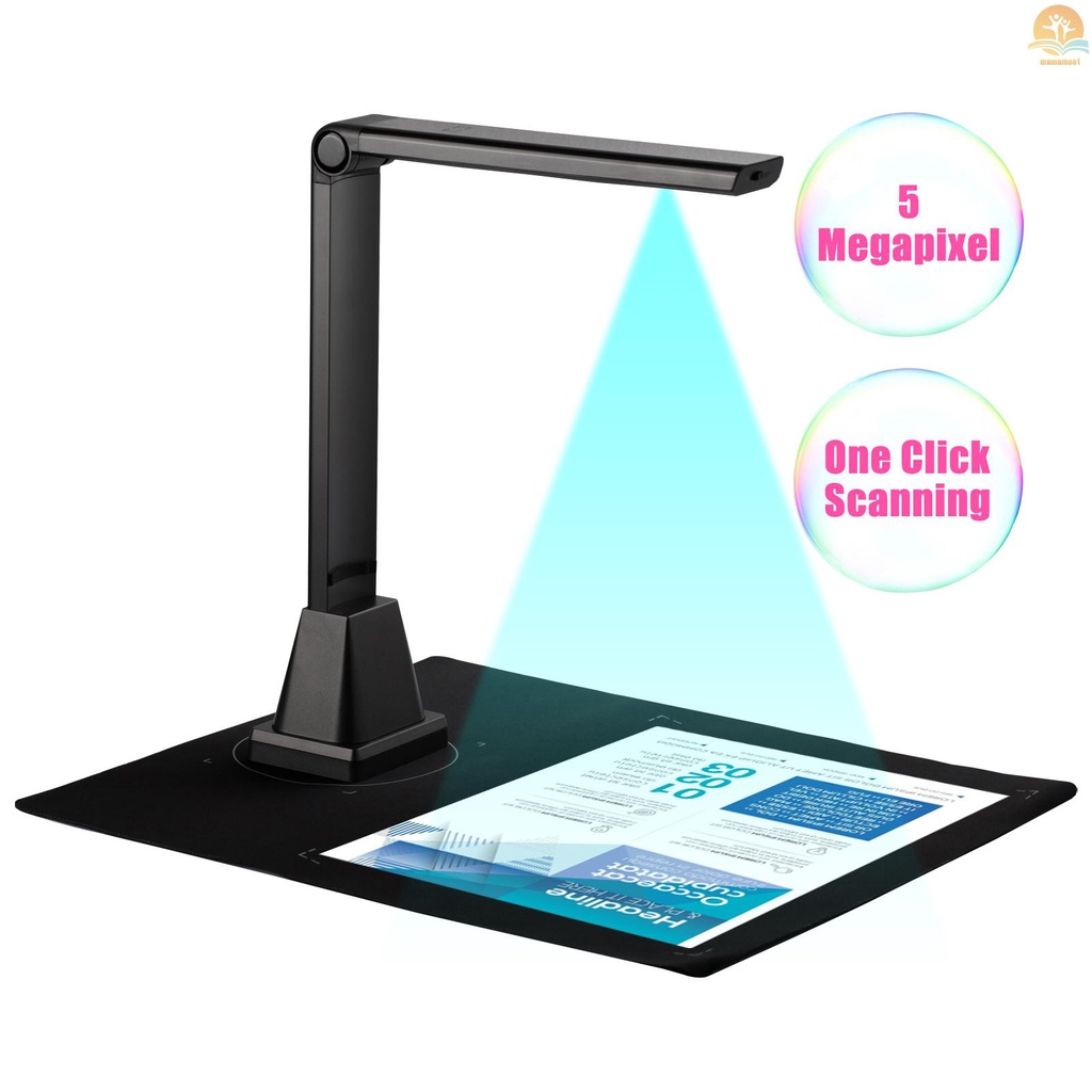 G500TS-R High Speed Document Camera Scanner 5 Megapixel Capture Size A4 Portable Scanner Support Multi-Language OCR Function File Barcode Scanning Video Recorder LED Light for Office Classroom Teaching Education