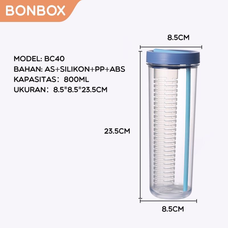 Bonbox BC40 Tumbler Botol Minum Sedotan dengan Filter Teh Buah 800ml