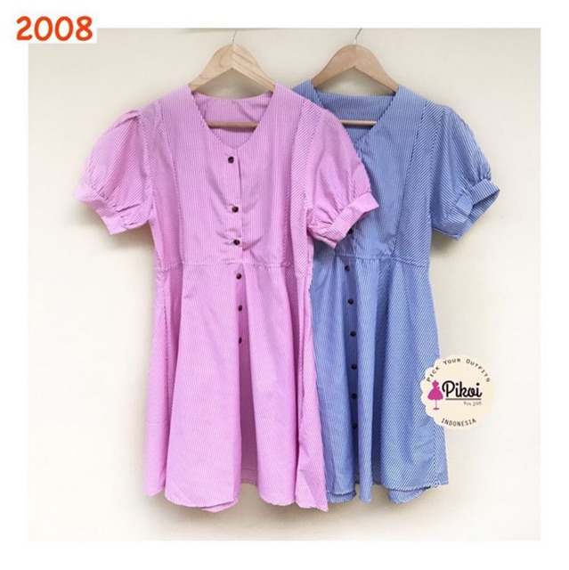 Dress katun cantik / dress button up / dress vintage / dress salur garis / dress sandra dewi / 2008