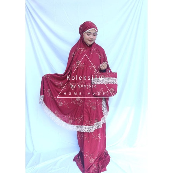 Mukena dewasa motif full bordir bunga teratai Mewah Premium By Sentosa