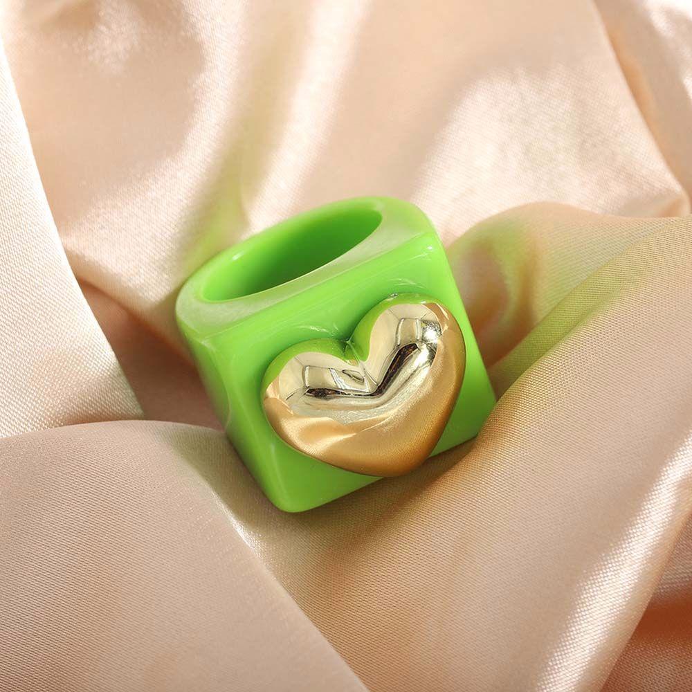 Mxbeauty Cincin Resin Lucu Indah Hadiah Cinta Hati Resin Akrilik Chunky Berbentuk Hati Gaya Korea