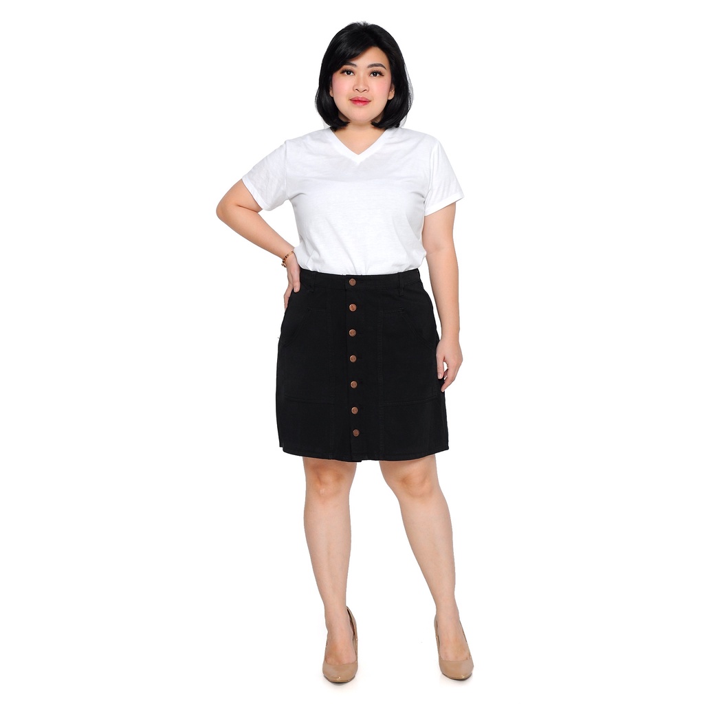 BANDIDAS - Rok Jeans Pendek Wanita Mini Skirt Kancing 6 Jumbo Size