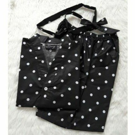 Envoy Kimono motif polkadot kain warna hitam, tangan pendek&celana pendek