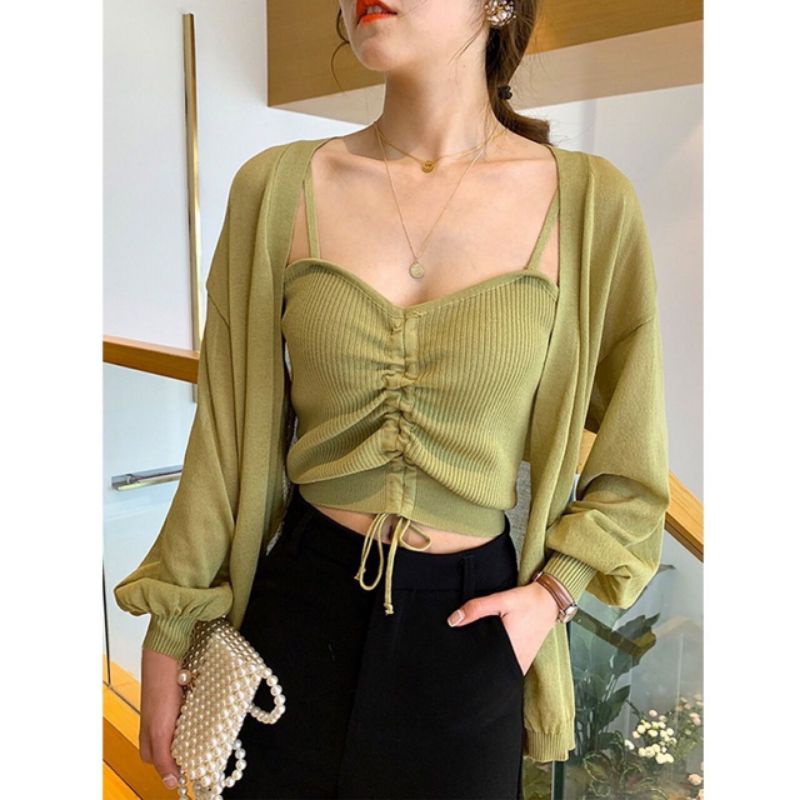 STT5628 set tanktop cardigan / setelan wanita tanktop cardigan