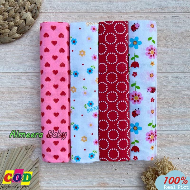 Isi 4 PCS Bedong Bayi Pernel Bayi Motif Karakter Bayi Baru Lahir Ukuran 95 Cm x 75 Cm Almeera Baby And Kids