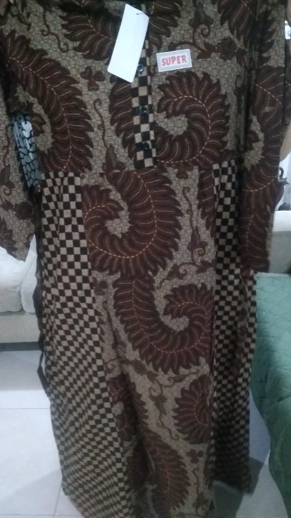 Yuli - Gamis Katun Ld 110 Cm Pb 135 Cm Batik Kencana Ungu(ku) Lebel Hitam(kuh)