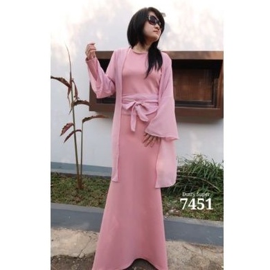 7451 Gamis Longdress Scuba Titanium Free Cardigan Obi Bisa Dilepas Ceruty Gaun Muslim Terompet 700g