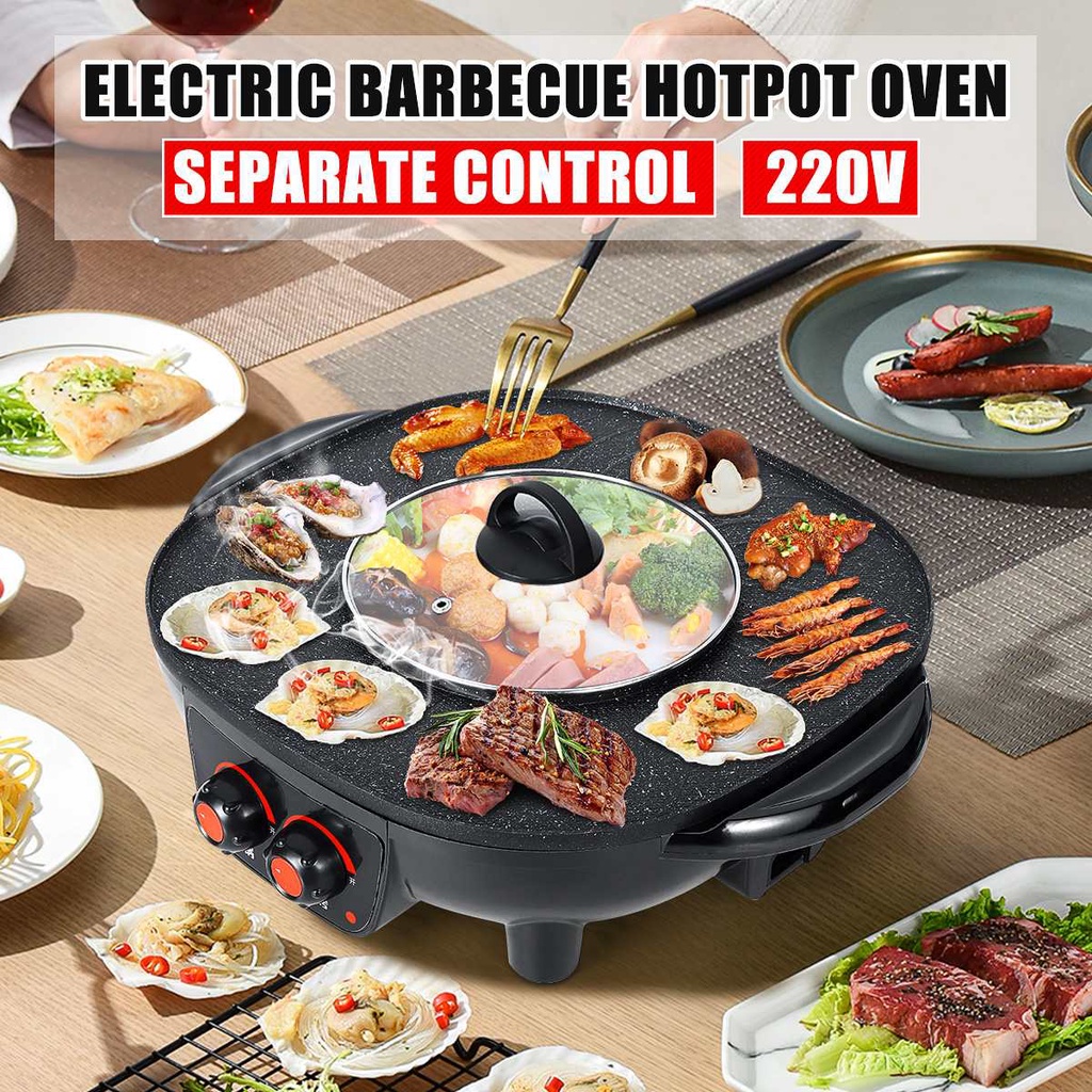 COD Kompor Panggangan Bbq Dan Hotpot Elektrik 2 In 1 Grill Bbq Hotpot Elektrik Anti lengket Panggangan listrik serbaguna Tempat Pemanggang Daging Alat Panggang Daging pemanggang BBQ Grill Pan anti lengket grill pan listik electrick