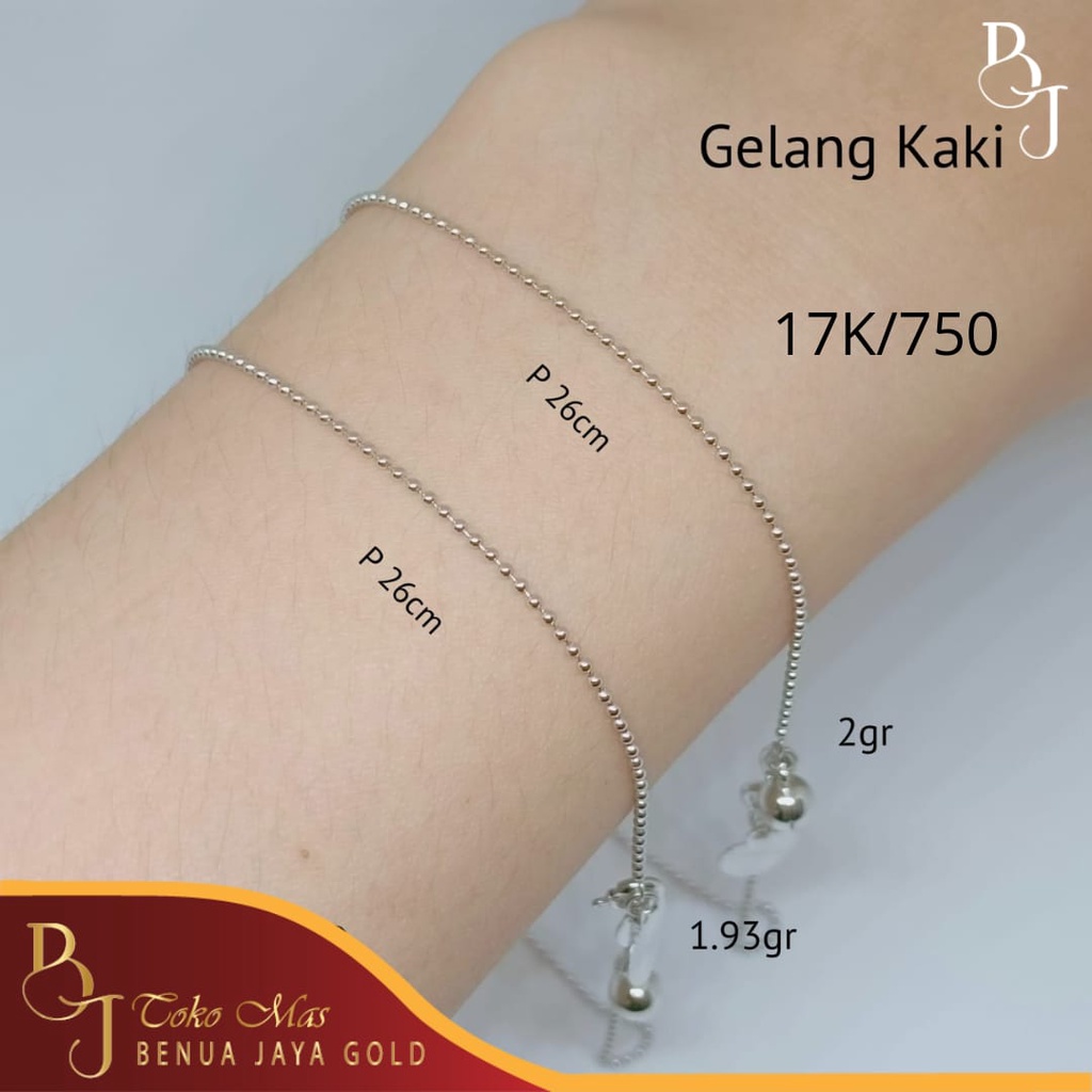 Gelang Kaki Rantai Merica Emas Putih 17K/750