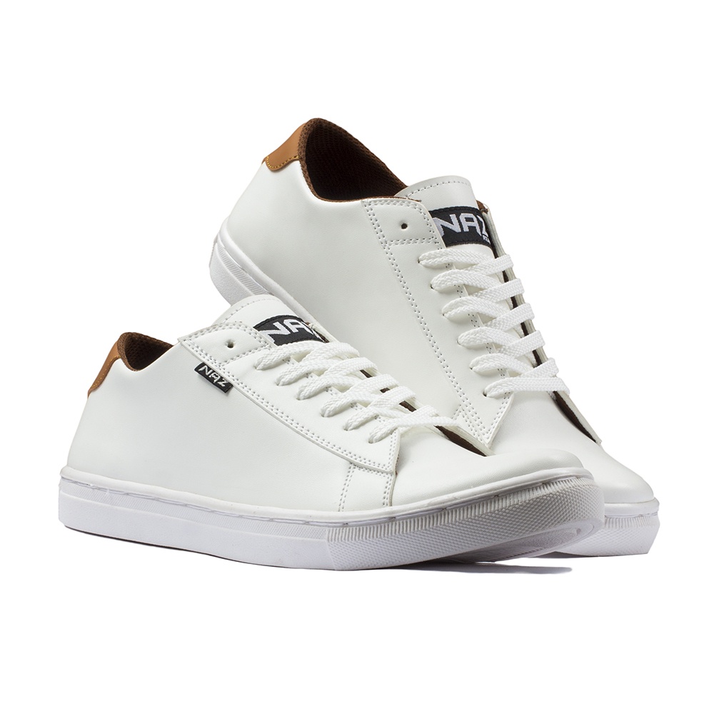 MAXX WHITE |ManNeedMe x NAZ| Sepatu Sneakers Pria Casual Shoes Kets Side Sitch (Jahit Sol) ORIGINAL