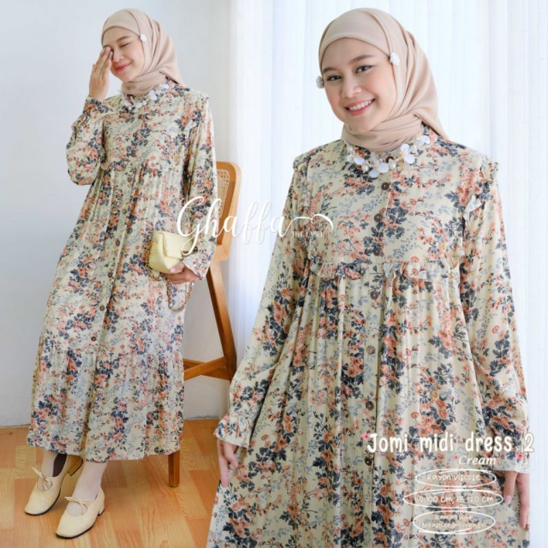 JOMI MIDI #2 BY GHAFFA THE LABEL (MIDI DRESS MOTIF) Dress muslimah modern rekomended