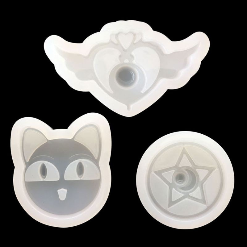 3pcs / Set Cetakan Resin Bentuk Hati / Bintang / Sayap / Kucing Aksen Glitter Untuk Gantungan Kunci / Perhiasan