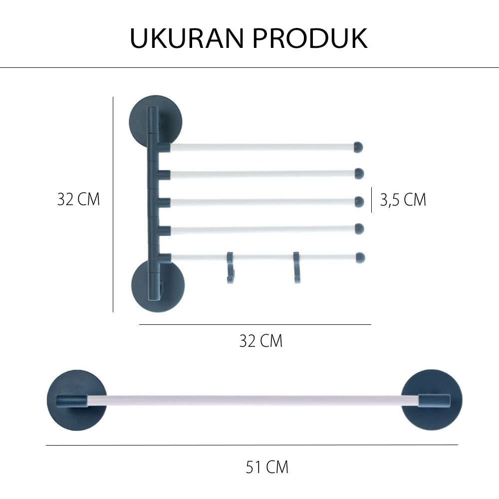 Gantungan Handuk Tempel Dinding Rak Handuk Toilet Serbaguna 5 Susun HUGO