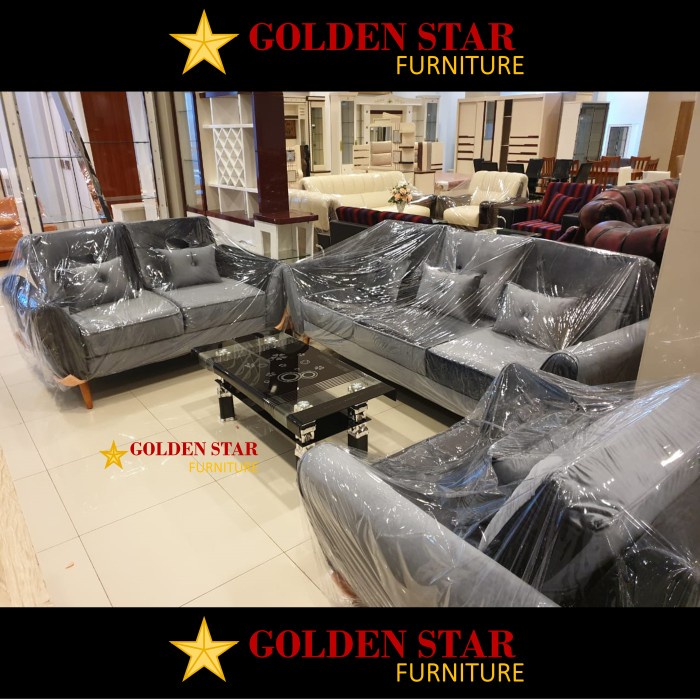 Sofa Kursi Tamu Scandinavian Abu-Abu Kain Bludru 321 Minimalis beludru