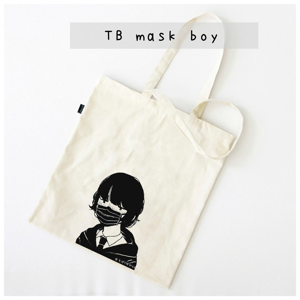 Totebag stringbag  estetik | simpel | girl &amp; boy | mask | black and white | motif #TOSI