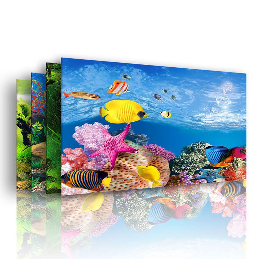 Rebuy Aquarium Decor 1pcs Menebal Untuk Tangki Ikan Duble Sisi Anti Luntur Stiker Pemandangan