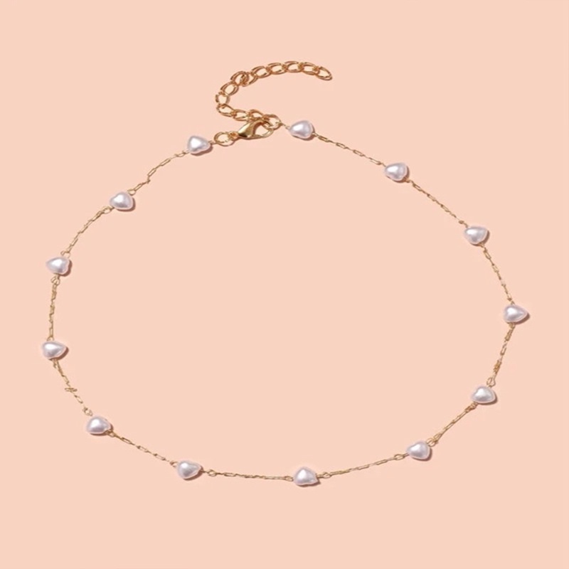 Kalung Rantai Klavikula Hias Mutiara Bentuk Hati Untuk Wanita