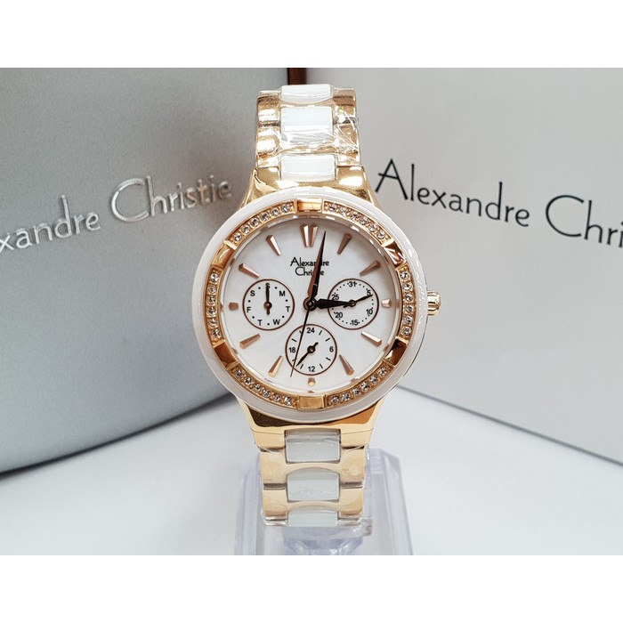 Jam Tangan Wanita Alexandre Christie AC 2299 Rosegold White Original
