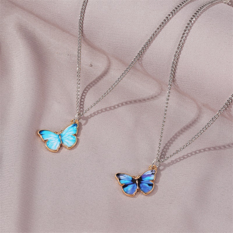 Butterfly OT Buckle Titanium Steel Chain Bracelet / Vintage Titanium Steel Purple Blue Butterfly Pendant / Kpop Cute Blue Butterfly Bracelets