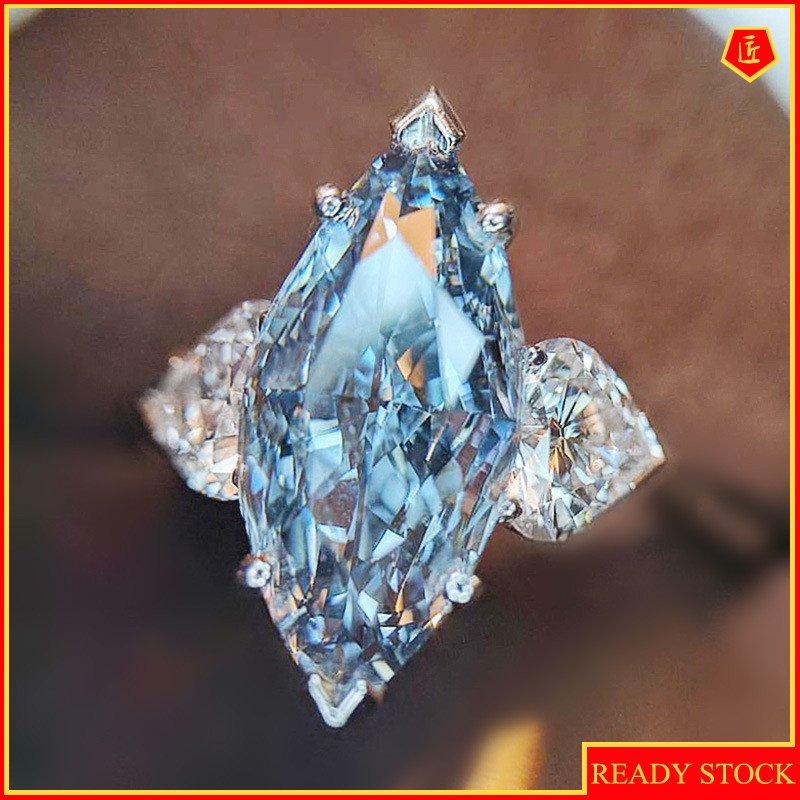 [Ready Stock]Women's Inlaid Blue Horse Eye Diamond Topaz Ring