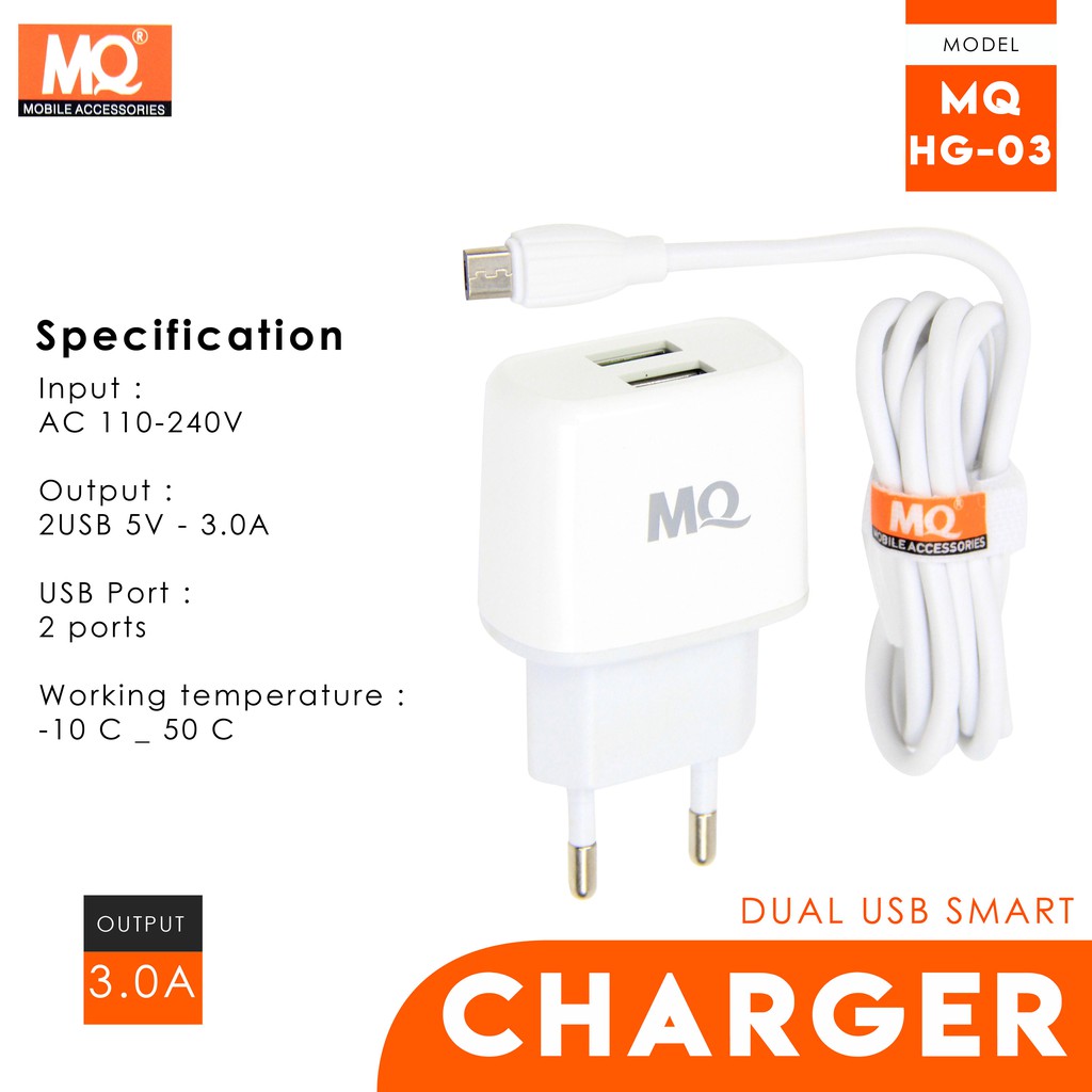 SB TRAVEL CHARGER 2 USB 3.0A FAST CHARGER MQ-HG03 (MQ555)