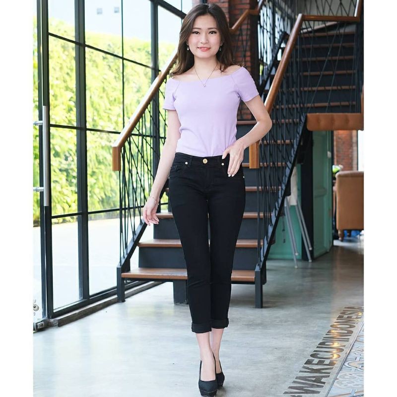 OOTD SZ 27-34 Celana Jeans Hitam Polos Stik Balik Bisa Dibuka